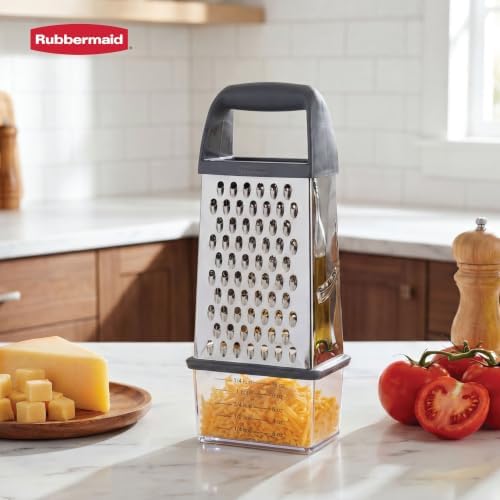 Rubbermaid EZ Grip Box Grater, Stainless Steel Cheese Grater & Container - BPA Free Multi-Surface Cheese Shredder & Food Grater for all Vegetables | Graters for Kitchen -Non-Slip Base, Dishwasher Safe