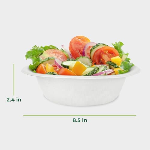 Freshware Paper Bowls - Disposable 32 oz Soup Bowl, 50-Pack Biodegradable Sugarcane Fiber Serving Bowls - Heavy Duty Bagasse for Hot Food Plates - Microwave & Freezer Safe, Stackable Dinnerware