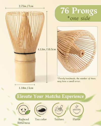 Matcha Whisk, Bamboo Matcha Whisk - 1-Pack 76-Prong