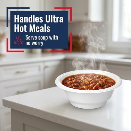 Disposable Plastic Bowls 18 oz, Heavy Duty White, 50 Count