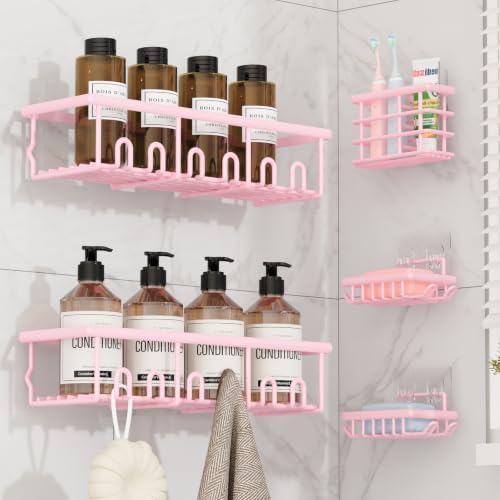 5 Pack Adhesive Bathroom Holders & Dispensers for Kids & Adults, Pink