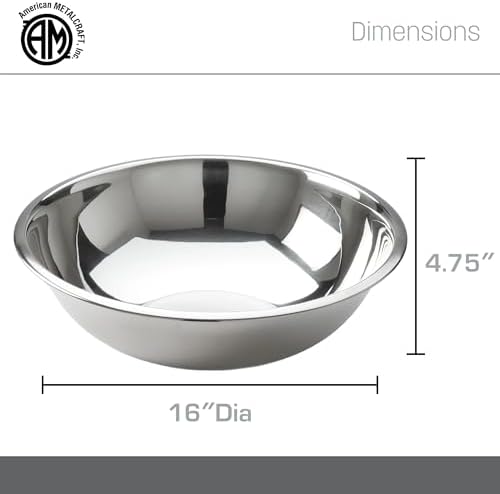 American Metalcraft 16" Stainless Steel Mixing Bowl - 13-Quart Durable Metal Bowls for Mixing, Large Stainless Steel Bowl