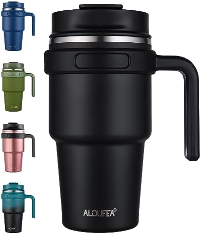 20 oz Insulated Travel Coffee Mug Tumbler with Handle and Straw