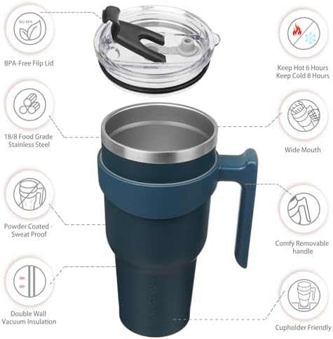 BJPKPK 40 oz Tumbler with Handle & Straw, Insulated Stainless Steel Mug