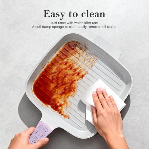 RANX INGST Nonstick Ceramic Griddle Pan with Lid, 10 Inch Steak Pan- Purple