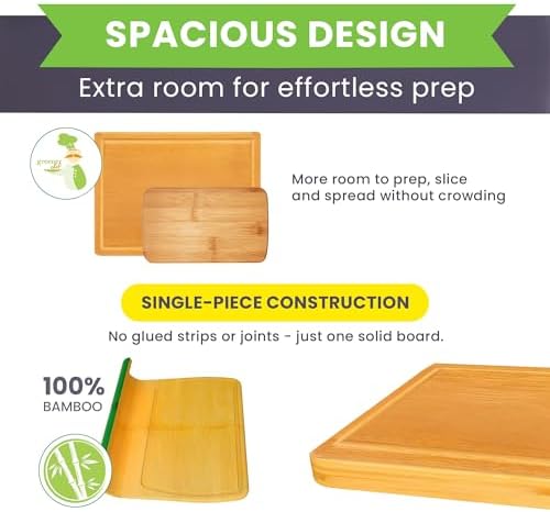 Extra Large Bamboo Cutting Board Featuring 18 Inch Wood Cutting Boards for Kitchen with Glue-Free Surface™ – Non-Toxic Wooden Chopping Boards, FSC-Certified, Durable Carving Boards - Rectangle