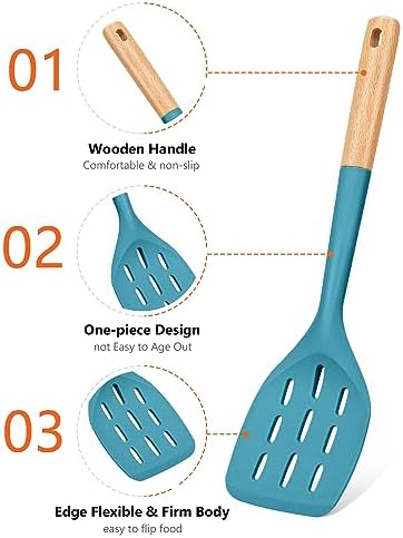 Badiano Silicone Spatula, Non Stick Turner for Cooking, Food Grade, Blue