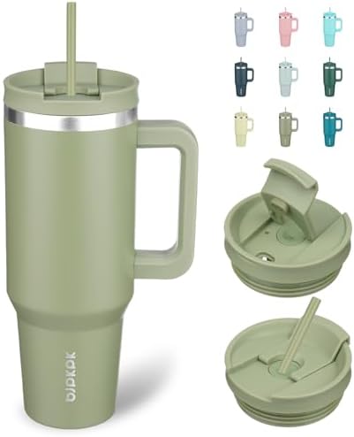 BJPKPK 40 oz Insulated Tumbler with Handle & Straw, Stainless Steel