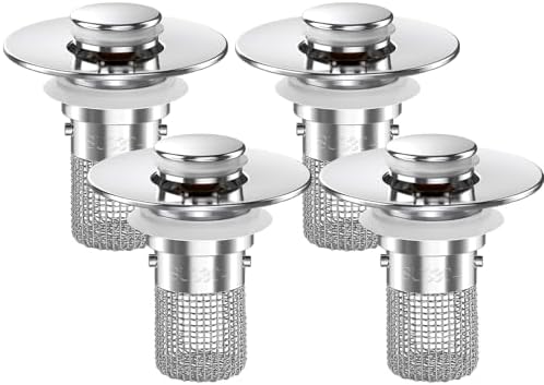 Bathroom Sink Drain Strainer,(4PCS) Pop-up Sink Drain Strainer with Removable Stainless Steel Strainer Basket Hair Catcher, Bathroom Sink Strainer for Bathroom Sink Stopper Replacement