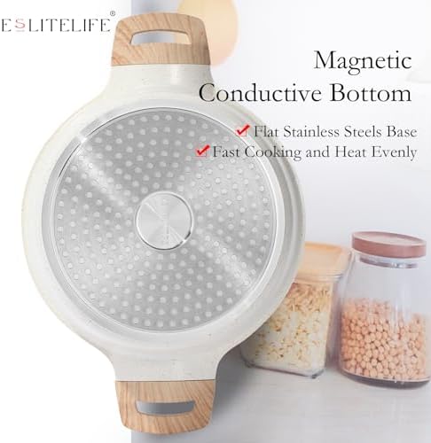 ESLITE LIFE Nonstick Stock Pot with Lid, 5 Quart Granite Casserole Large Soup Pot Pasta Cooking Pot, Induction Compatible, PTFE & PFOA Free, White