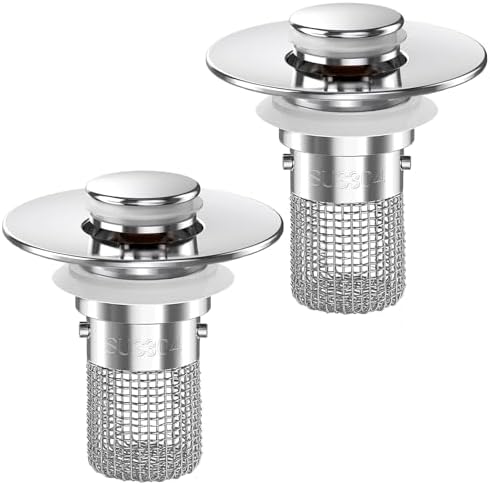 Bathroom Sink Drain Strainer,(2PCS) Pop-up Sink Drain Strainer with Removable Stainless Steel Strainer Basket Hair Catcher, Bathroom Sink Strainer for Bathroom Sink Stopper Replacement