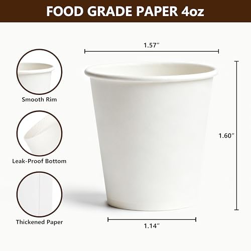 TashiBox 4 oz Thick Espresso Cups Travel to Go, 200 Count(Pack of 1), White Paper Cups