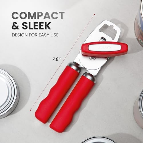 Zulay Kitchen Manual Can Opener Heavy Duty Patented Stainless Steel, Ruby