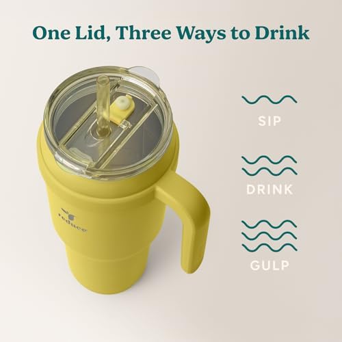 Reduce 40 oz Stainless Steel Tumbler with Handle - Dual-Wall Vacuum Insulated Travel Mug, Sweat-Proof Lid & Reusable Straw - Keeps Drinks Cold for 24 Hrs, Fits Cupholders, Dishwasher Safe -Pina Colada