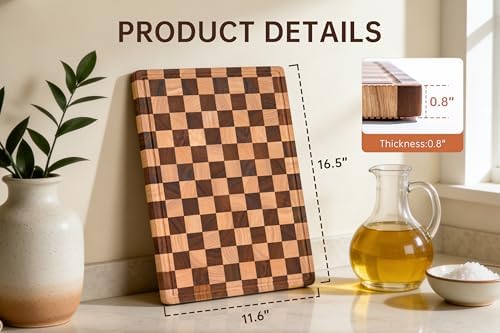 Checkered Cutting Boards for Kitchen, Wooden Chopping Board