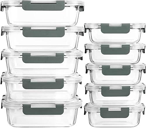 M MCIRCO 10 Pack Glass Food Storage Containers with Lids, Gray
