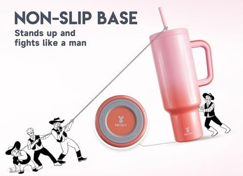 Meoky 50 oz Tumbler with Handle, Tumbler with Lid and Straw, Insulated Stainless Steel Travel Mug, 100% Leak-proof, Keeps Cold for 36 Hours or Hot for 12 Hours (Flamingo)