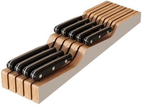 In-Drawer Knife Block Organizer - Bamboo Wood Drawer Knife Organizer-Protecting Knife Organizer Block (Not Included) (White, 9 Knives Dock)