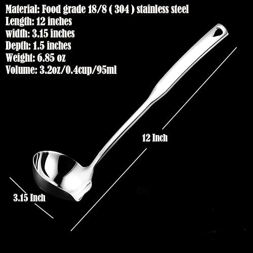 Kitchen Luminous Soup Ladle with Pour Spout,Premium 18/8 Stainless Steel,12-Inch Heavy Duty Punch Ladle for Serving,Cooking,Canning,Sauces,Gravy,Stews