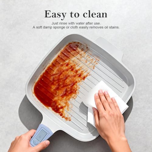 RANX INGST Nonstick Ceramic Griddle Pan with Lid, 10 Inch Steak Pan- Blue