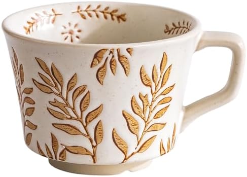 Ceramic Mug, 11oz - Vintage Cups Mug for Coffee Milk Latte Cappuccino Tea, Porcelain Cups Dishwasher Microwave Freezer Safe Stoneware (Brown Leaf Mug 1 pc)