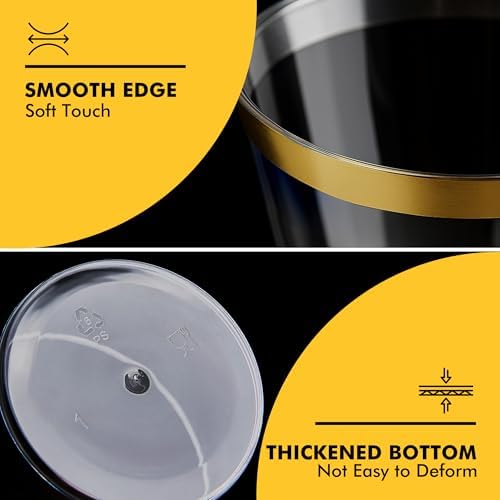 RACETOP 9 oz Disposable Plastic Cups with Gold Rim 200 Pack