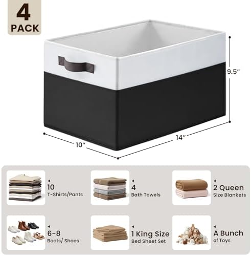 Criusia Large Storage Bins for Shelves 4 Pack, Closet Storage Baskets for Clothes Blanket Beddings Towels, Collapsible Fabric Closet Organizer Bins with Handles/ Laundry Room Organization
