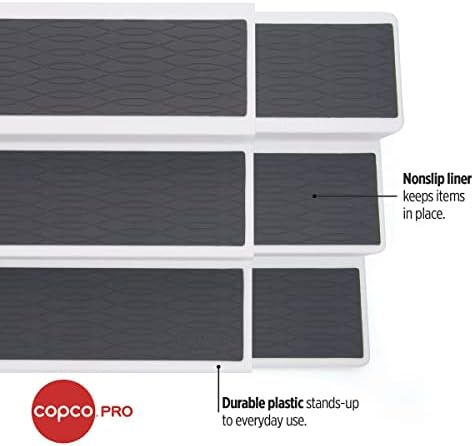 Copco 3 Tier Expandable Cabinet Organizer - Spice Rack Shelf for Pantry, Kitchen, Bathroom, Closet Storage - Adjustable Tiered Spice Organizer with Non-Slip Liner