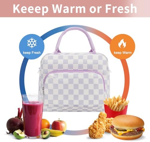 GASSDA Lunch Box for Women Insulated Lunch Bag Women Adult Cute Lunch Bags Reusable Lunchbox Cooler Tote Bag for Work Picnic (Purple Plaid)