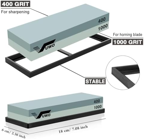 Knife Sharpening Stone Kit- Professional Knife Sharpener Wet Stone Dual Sided 400/1000 Grit with Non-slip Rubber Base Whetstone for Kitchen