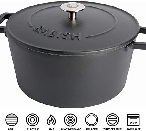 Babish 6-Quart Round Enameled Cast Iron Dutch Oven with Lid – Matte Black, Heavy-Duty Dutch Oven for Slow Cooking, Braising & Baking