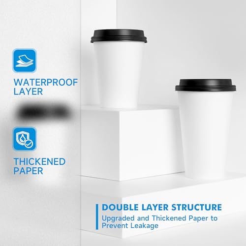 RACETOP Disposable Paper Coffee Cups with Lids 16 oz 100 Pack