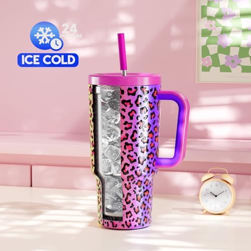 Meoky 30 oz Tumbler with Handle, Tumbler with Lid and Straw, Insulated Stainless Steel Travel Mug, 100% Leak-proof, Cupholder Friendly, Keeps Cold for 24 Hours or Hot for 8 Hours (Celebration)
