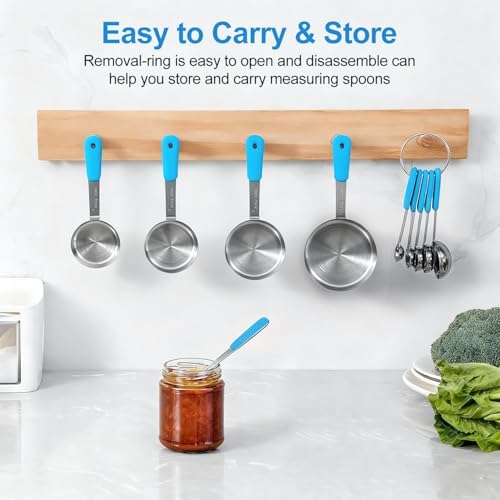 Bopei 10-Pcs Stainless Steel Measuring Cups & Spoons Set, Blue Handles