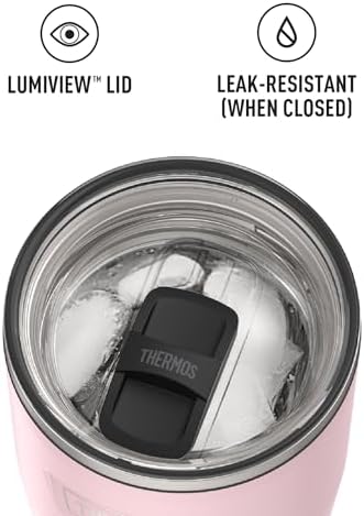 THERMOS Icon Series 24oz Stainless Steel Tumbler with Slide Lock Lid, Leakproof, Fits Cupholder, Dishwasher Safe, Griptec™ Non‑Slip Base, Keeps Drinks Hot 6 Hrs/Cold 22 Hrs, Sunset Pink