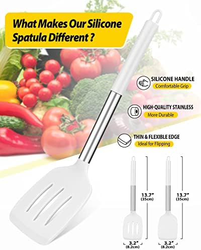 Pack of 2 Silicone Solid Turner, Non Stick Slotted Kitchen Spatulas, High Heat Resistant BPA Free Cooking Utensils, Ideal Cookware for Fish, Eggs, Pancakes(White)