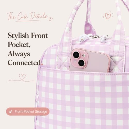 LOVELYWIND Lunch Bag for Women, Insulated Lunch Box, Purple Gingham Tote