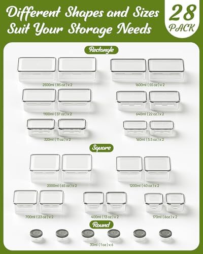 56 Piece Food Storage Containers with Lids(28 Containers & 28 Lids), BPA-Free Plastic Food Containers for Kitchen Storage and Organization, Leak Proof Meal Prep Container, Includes Labels & Pen