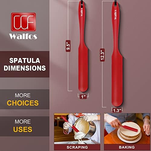 Walfos Silicone Jar Spatula - High Heat Resistant Kitchen Spatulas(450°F）,Cake Cream Butter Spatulas, for Cooking Mixing -BPA Free and Dishwasher Safe Mixing Batter Scraper Spatula, Red(2pcs)