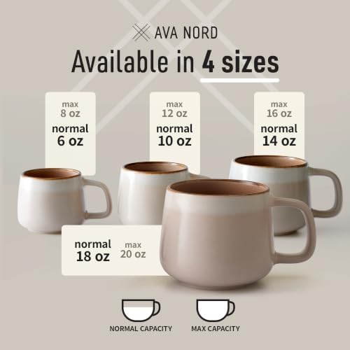 Ava Nord Stoneware Ceramic Coffee Mugs Set of 4 | 12 oz | Rose Sand