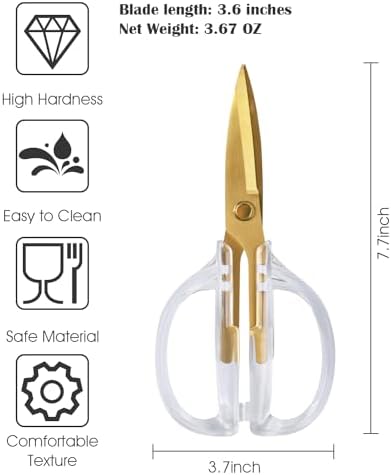 Kitchen Shears Scissors, ARCHIKING 7.7inch Gold Titanium Plated Scissor-Meat and Poultry Shears, Dishwasher Safe, Acrylic Handel All Purpose Stainless Steel Utility Scissor - Diamond Clear