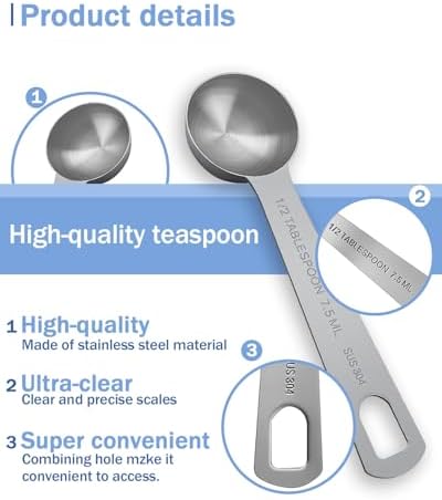 Teaspoon Measuring Spoons, 7.5mL (7.5 cc | 1/4 oz) Stainless Steel Teaspoon Scoop, Long Handle Metal Measuring Spoons for Cooking,Baking (0.25 OZ)
