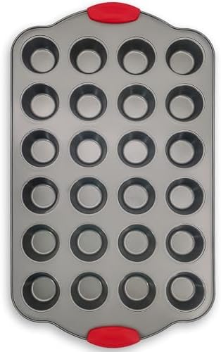 Boxiki Kitchen 24 Cup Mini Muffin Pan with Silicone Handles | Professional Non-Stick Cupcake Pan for Muffins, Cupcakes, Egg Bites, and More