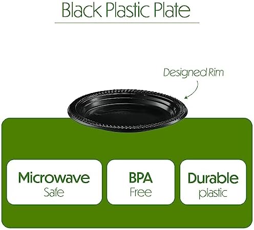 PLASTICPRO 800 PCS Black Plastic Plates Light Weight 7 Inch Plastic Dinner Dessert Appetizer Plates Black Plates Disposable for Party and Wedding