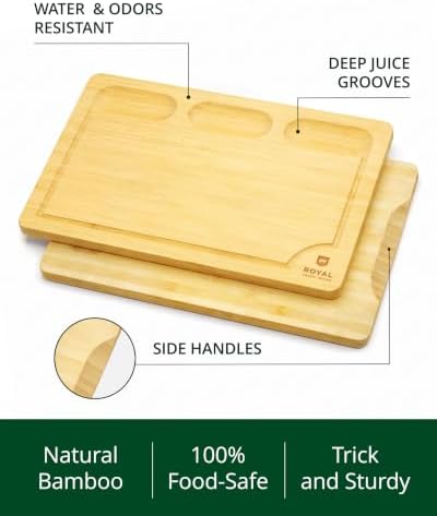 ROYAL CRAFT WOOD Bamboo Cutting Board with Juice Groove - Kitchen Chopping Board for Meat Cheese and Vegetables, Heavy Duty Serving Tray