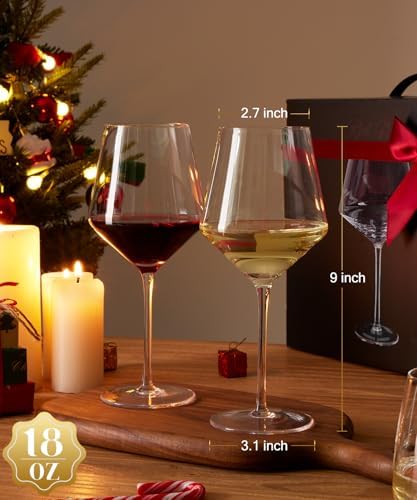 OJA Wine Glasses Set, Crystal Hand Blown Red Wine Glass Set of 4, 18 oz