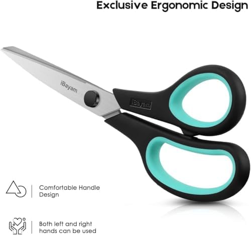 iBayam 8.5" All Purpose Sharp Black Scissors, Comfort-Grip Handles, 24-Pack