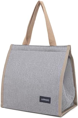 Insulated Lunch Bag for Work, 10.2"x5.9"x10.2" Oxford Waterproof Lunch Tote, Thermal Lunch Box for Office, Picnic & Outdoor, Grey Canvas Tote Bag