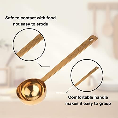 Coffee Scoop Set, Gold Stainless Steel Measuring Spoons, 15ml & 30ml Scoops (1 Tbsp & 2 Tbsp), Long Handle Measure Spoon for Coffee, Milk Powder, Fruit Powder, 2 Pack
