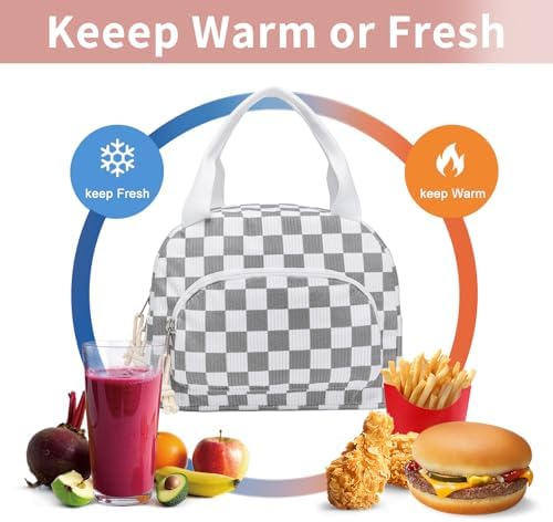 Lunch Bag Women Lunch Box for Women Adult Insulated Lunch Bag Small Cooler Lunch Tote Bags for Work Picnic Travel(Beige-Gray Plaid)